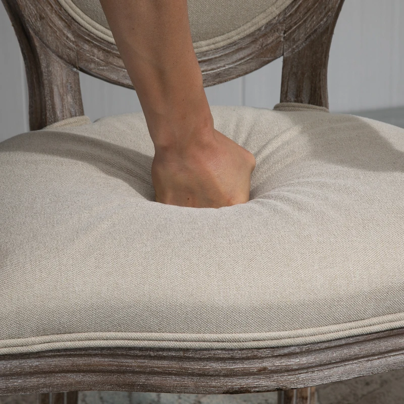 HOMCOM Dining Chair Vintage Round Back Solid Wood Frame for Living Room, Kitchen Upholstered Seat, Cream