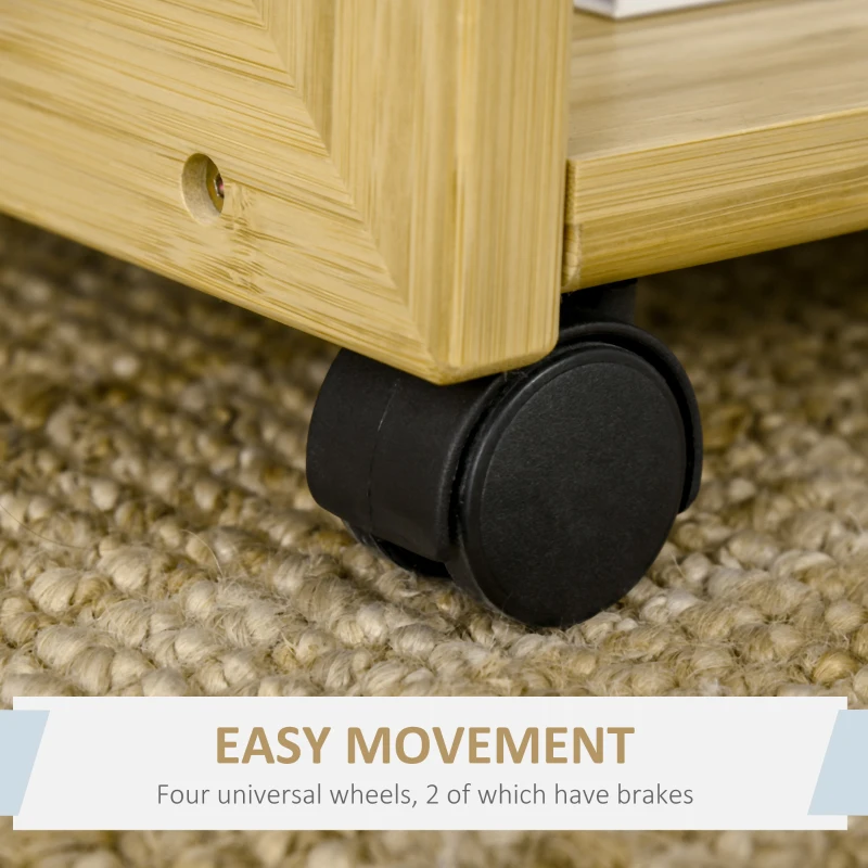 HOMCOM C-Shaped Side Table, Mobile End Table, Under Sofa Table with Wheels, Bamboo Frame for Living Room, Bedroom