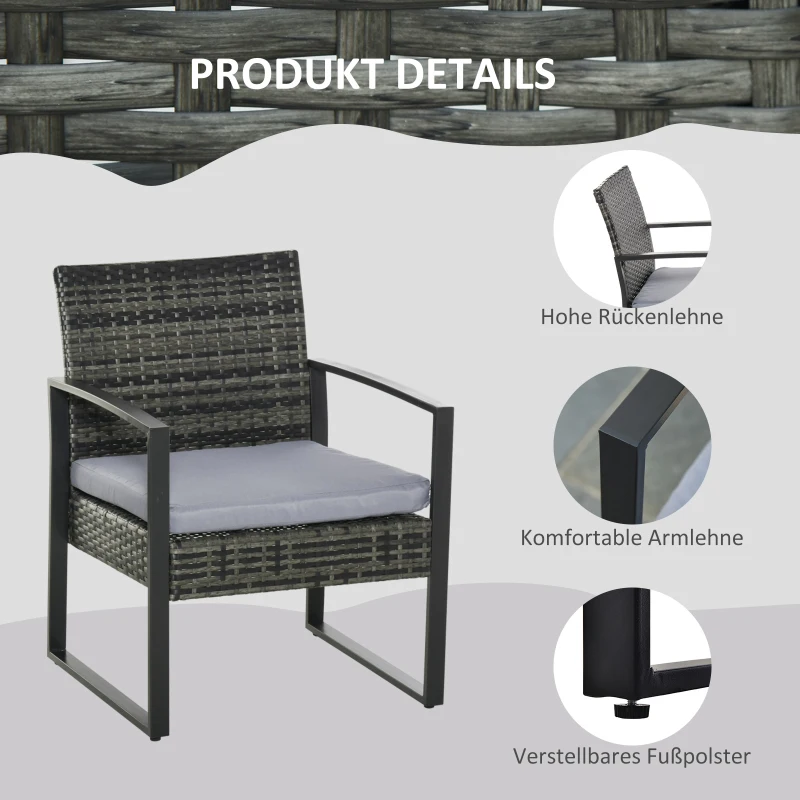 Outsunny Komplet stolik z krzesłami z technorattanu, 3-częściowy Komplet wypoczynkowy 63 cm x 57 cm x 76 cm
