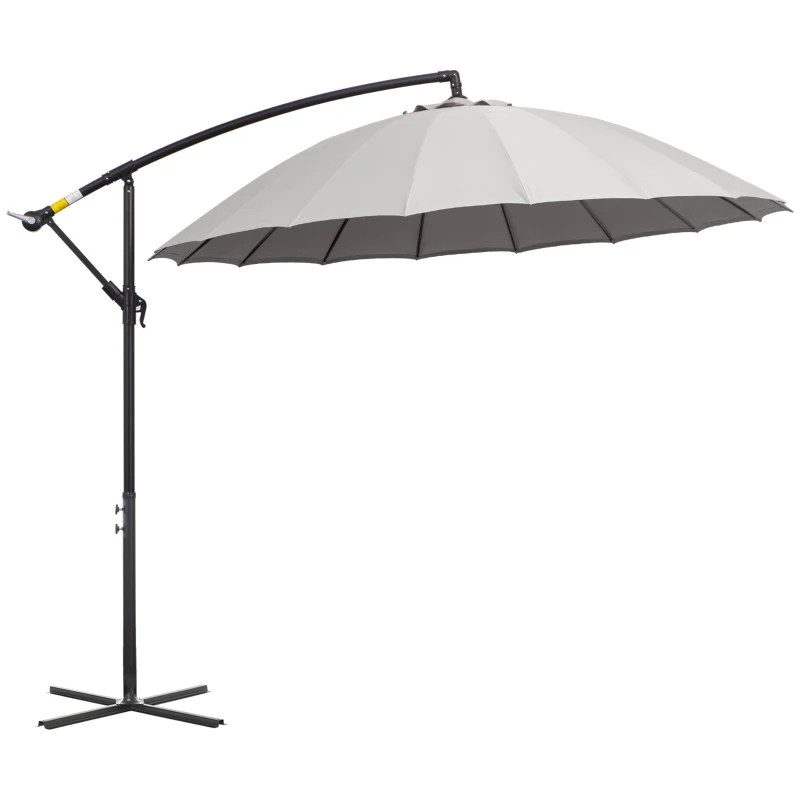Outsunny 3(m) Cantilever Umbrella 18 Ribs & Vents Adjustable Angle for Patio Light Grey