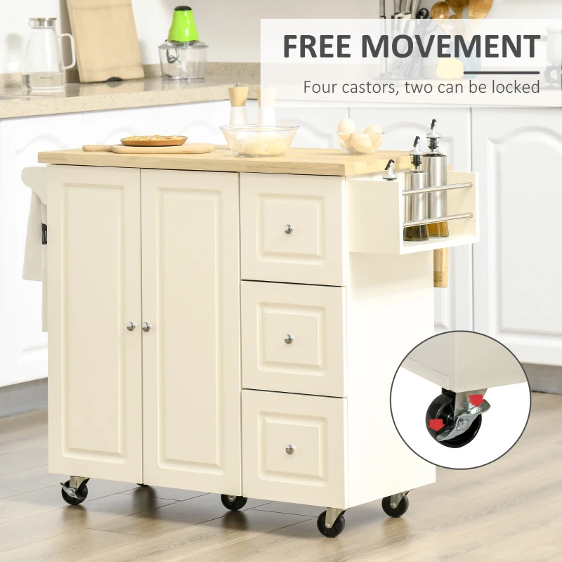 HOMCOM Drop-Leaf Kitchen Island on Wheels Utility Storage Cart with Drawers & Cabinet for Kitchen, Dining & Living Room