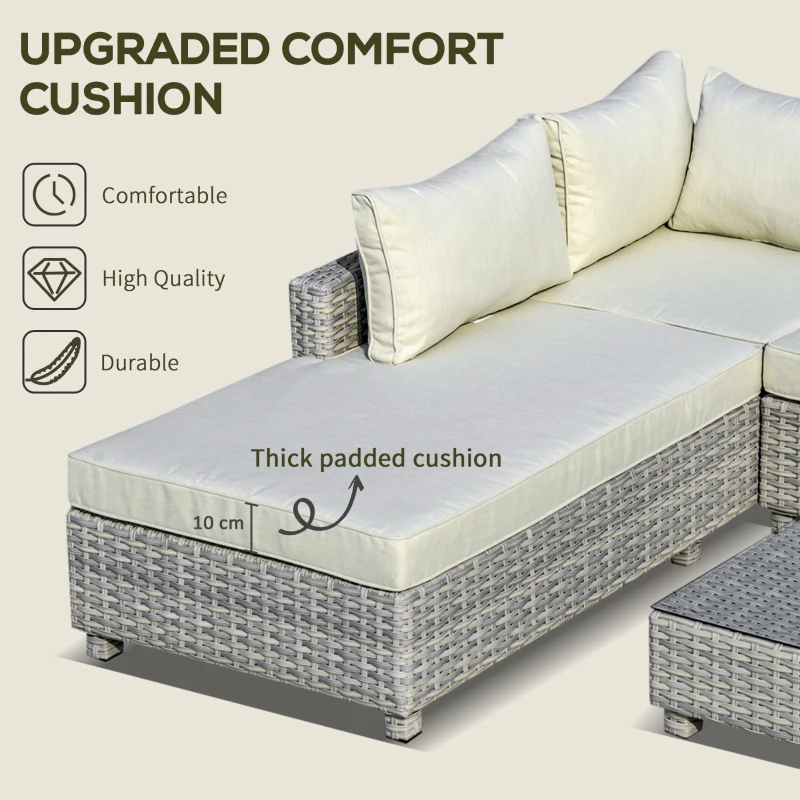 Outsunny 3 Pieces Outdoor PE Rattan Sofa Set, Patio Wicker Sectional Conversation Aluminium Frame Furniture Set, 4-Level Adjust Backrest Chaise Lounge w/ Padded Cushion, Tea Table, Mixed Grey