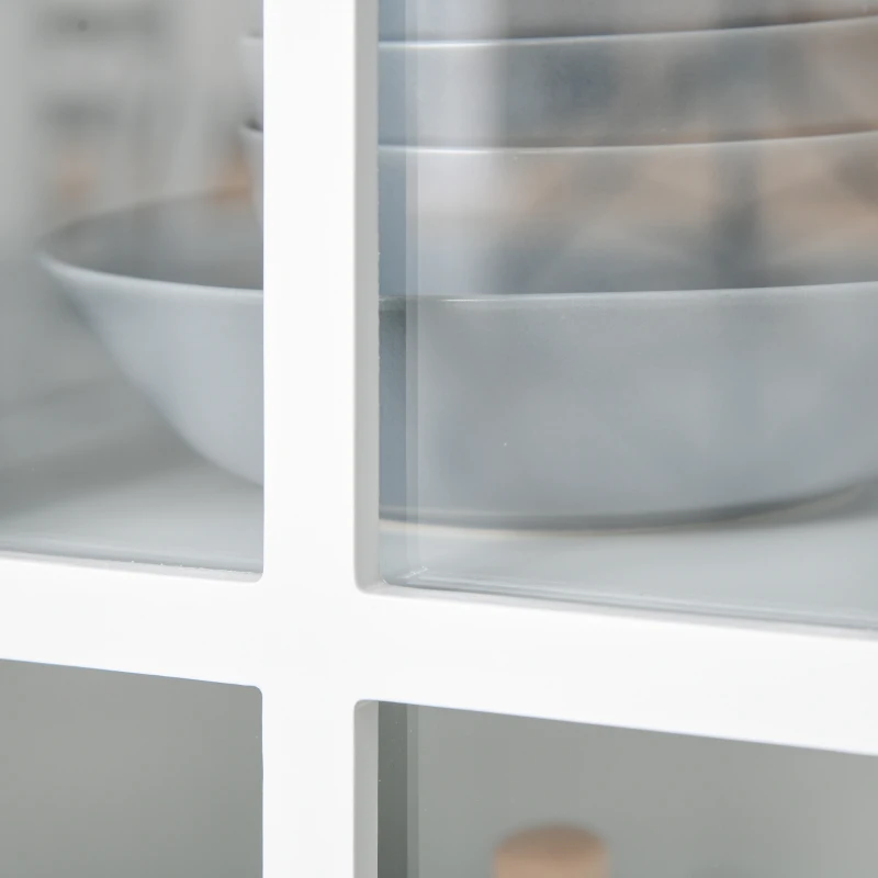 HOMCOM Modern Kitchen Sideboard Storage Cabinet with 2 Drawer and Glass Doors for Dining Room, Living Room, White