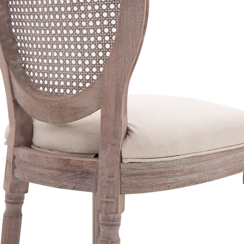 Antique Style Padded Seat Dining Chair Oval Back Linen Fabric Solid Wood