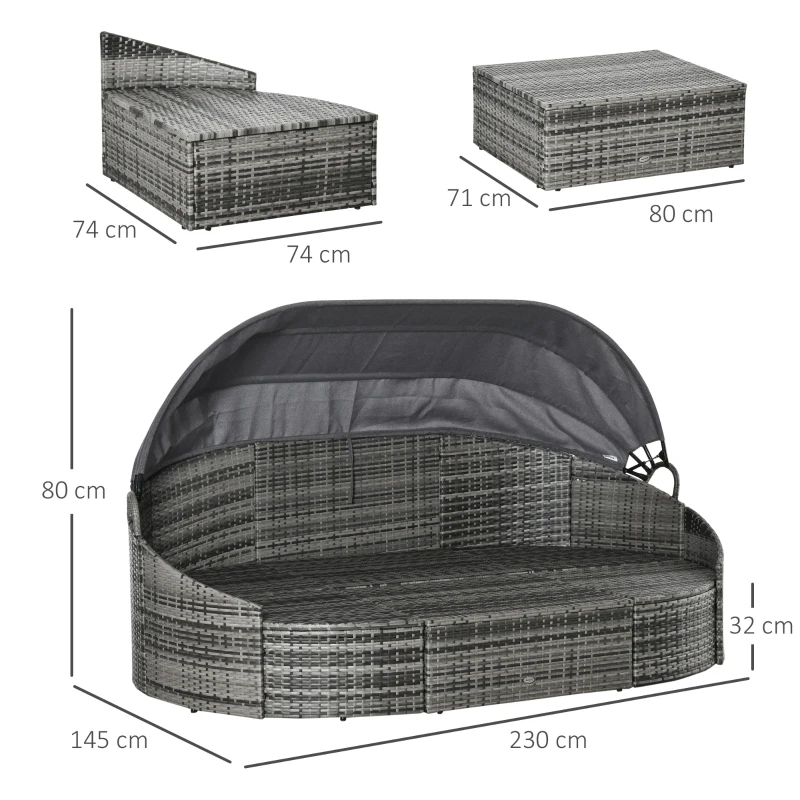 Outsunny rattanowa wyspa słoneczna 4-częściowa wyspa słoneczna z poduszką wypoczynkową z baldachimem słonecznym