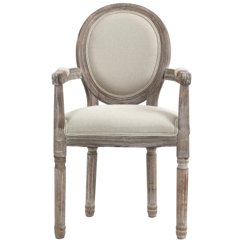 HOMCOM Dining Chair Vintage Round Back Solid Wood Frame for Living Room, Kitchen Upholstered Seat, Cream