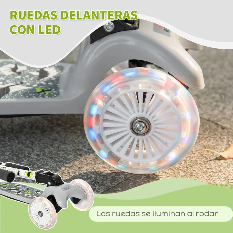 HOMCOM Patinete para Niños de +3 Años Plegable Patinete 3 Ruedas con Luces LED Manillar Altura Ajustable y Freno Posterior Carga Máxima 50 kg 54,7x32,5x59-69 cm Gris