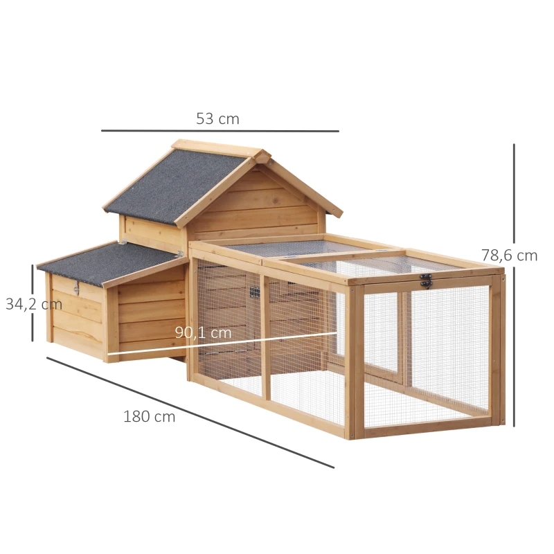 PawHut 2-Tier Chicken Coop, Wooden Hen House, Poultry Habitat Outdoor Backyard with Removable Tray, Nesting Box, Outside Run, Ramp, 180L x 92W x 78H