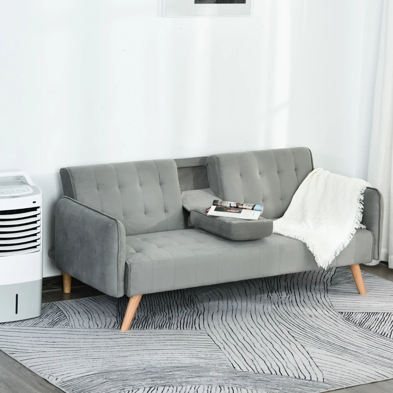 HOMCOM 2-IN-1 Three Seater Sofa Bed Single Bed Recliner Adjustable With Side Table Wood Frame 160W x 95D x 35H cm