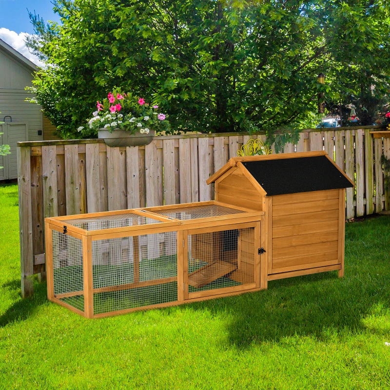 PawHut 2-Tier Chicken Coop, Wooden Hen House, Poultry Habitat Outdoor Backyard with Removable Tray, Nesting Box, Outside Run, Ramp, 180L x 92W x 78H