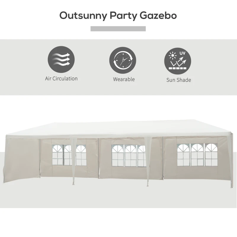 Outsunny 9 x 3 m Party Tent Gazebo Marquee Outdoor Patio Canopy Shelter with Windows and Side Panels White