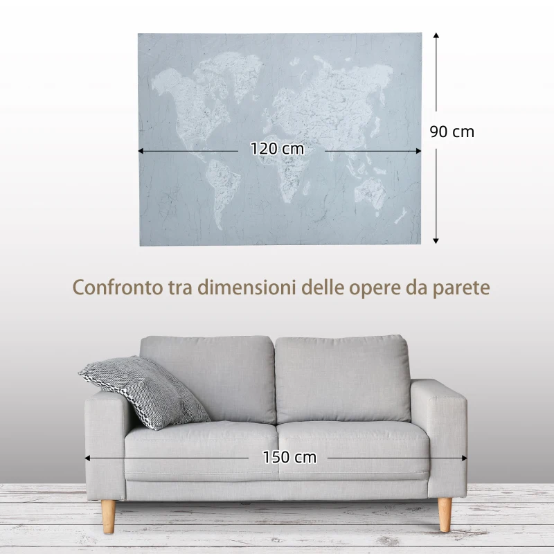 HOMCOM Lucrare de arta pe perete din panza Harta lumii Fotografii de perete pentru camera de zi Decor dormitor, 120 x 90 cm