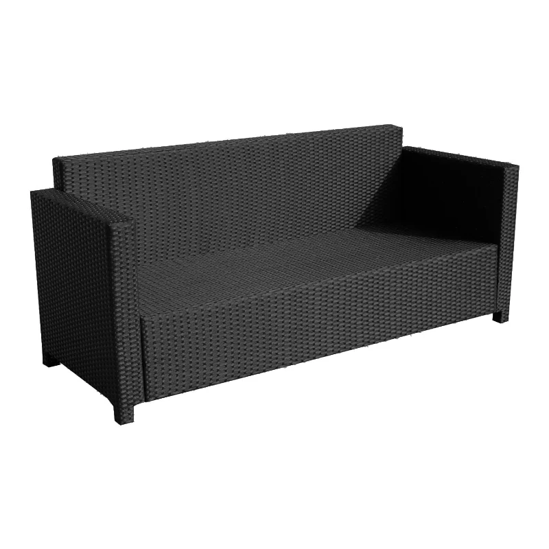 Outsunny 3 Seater Rattan Sofa All-Weather Wicker Weave Metal Frame Chair with Fire Resistant Cushion, Black