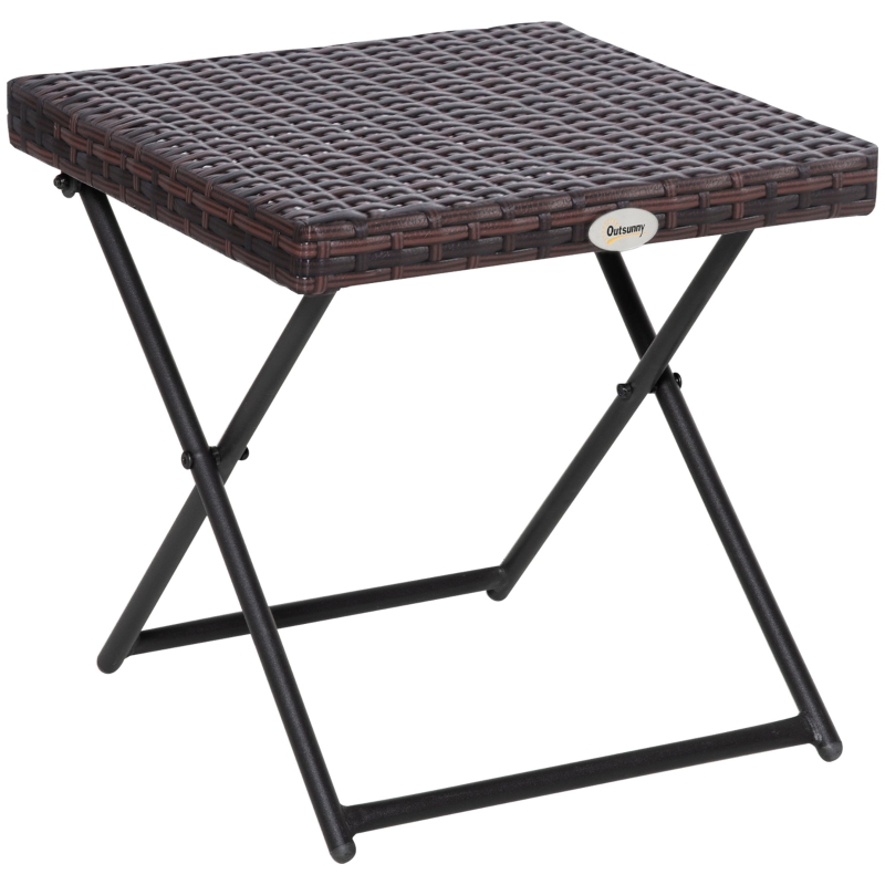 Outsunny Square PE Wicker Rattan Folding Table - Brown