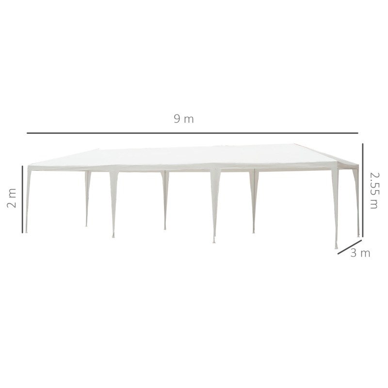 Outsunny 9 x 3 m Party Tent Gazebo Marquee Outdoor Patio Canopy Shelter with Windows and Side Panels White