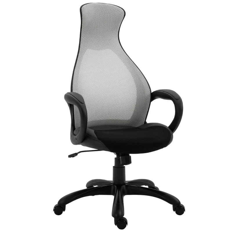 Vinsetto Sedia da Ufficio Ergonomica con Imbottitura di 10cm, Altezza Regolabile e Sistema di Dondolamento, 65x67x118.5-128cm, Tessuto Grigio