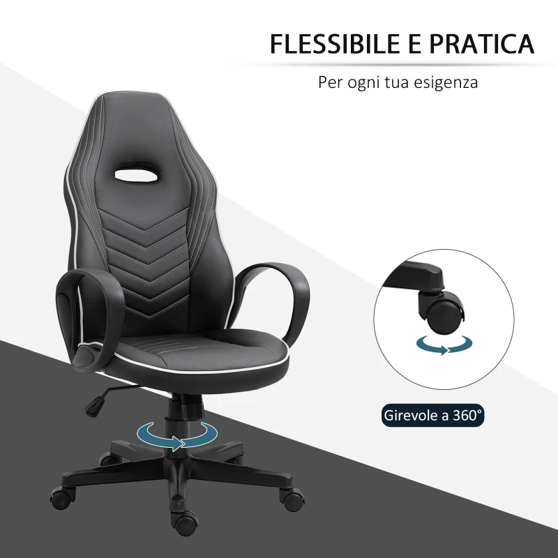 Vinsetto Poltrona da Ufficio Gaming con Rivestimento in Pelle PU Premium Design Ergonomico Nera e Bianca