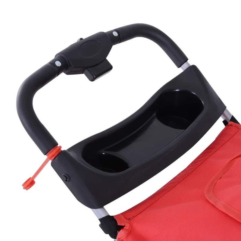 PawHut Carrinho para Animais de Estimação Dobrável para Cães com Capô Ajustável Cesta de Armazenamento e Rodas com Freio Tecido Oxford Estrutura de Aço 74x46x94cm Vermelho