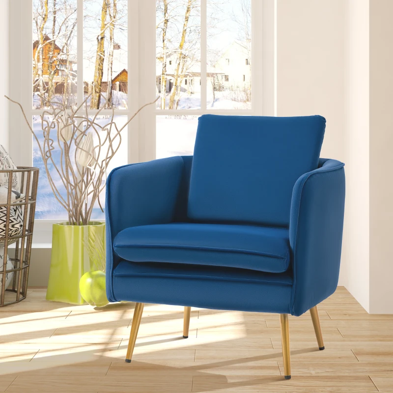HOMCOM Poltroncina in Velluto Imbottita con Braccioli, 63x61x80cm, Blu