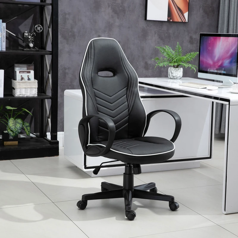 Vinsetto Poltrona da Ufficio Gaming con Rivestimento in Pelle PU Premium Design Ergonomico Nera e Bianca