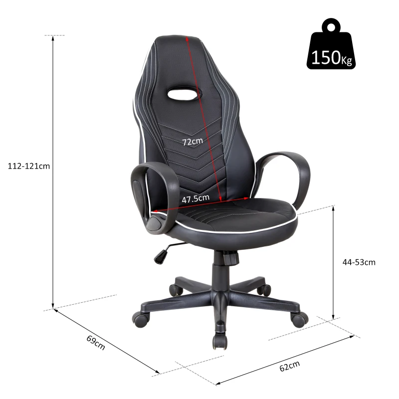 Vinsetto Poltrona da Ufficio Gaming con Rivestimento in Pelle PU Premium Design Ergonomico Nera e Bianca
