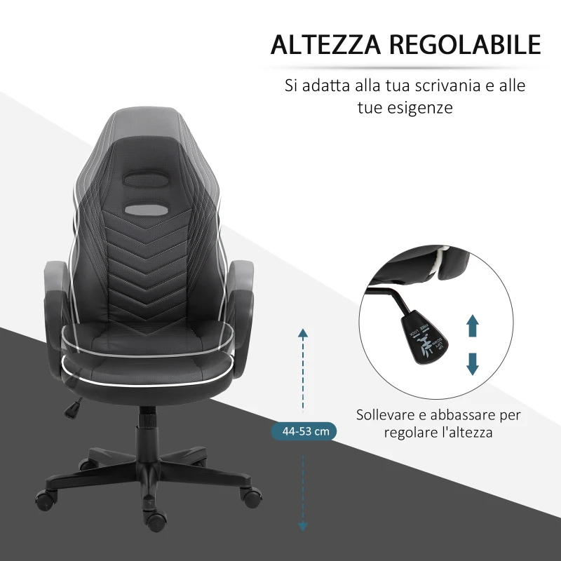 Vinsetto Poltrona da Ufficio Gaming con Rivestimento in Pelle PU Premium Design Ergonomico Nera e Bianca