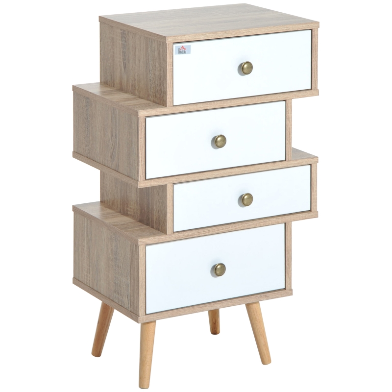 HomCom Mobiletto Cassettiera in Legno Stile Nordico Legno e Bianco, 47x29.5x81cm