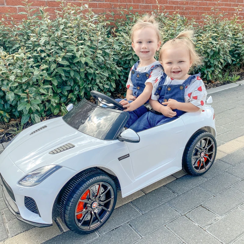 HOMCOM 6V Rechargeable Battery Ride-On Car Licensed Jaguar F-type SVR Forward Reverse Lights Horn Music Player w/ Seat Belt White