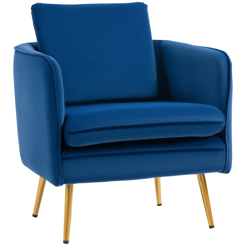 HOMCOM Poltroncina in Velluto Imbottita con Braccioli, 63x61x80cm, Blu