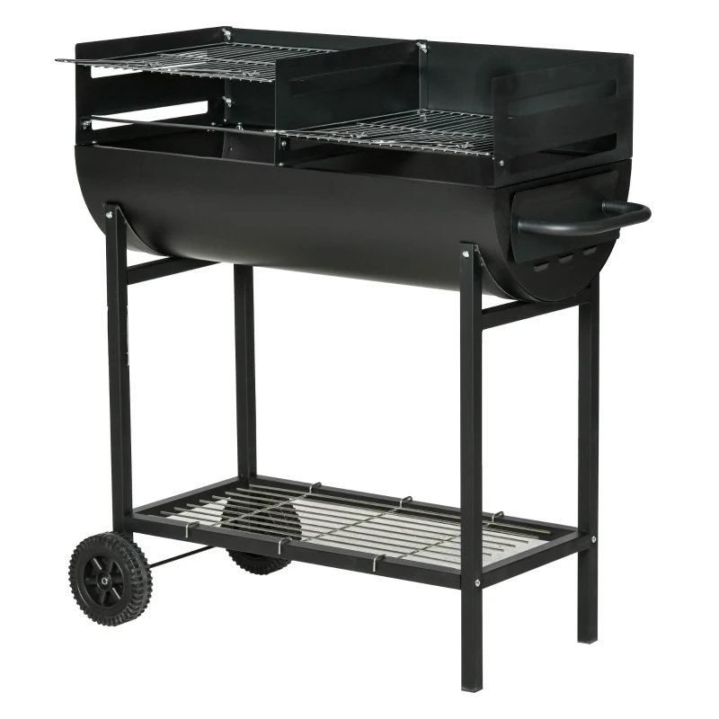 Outsunny Steel 2-Grill Charcoal BBQ w/ Wheels Black
