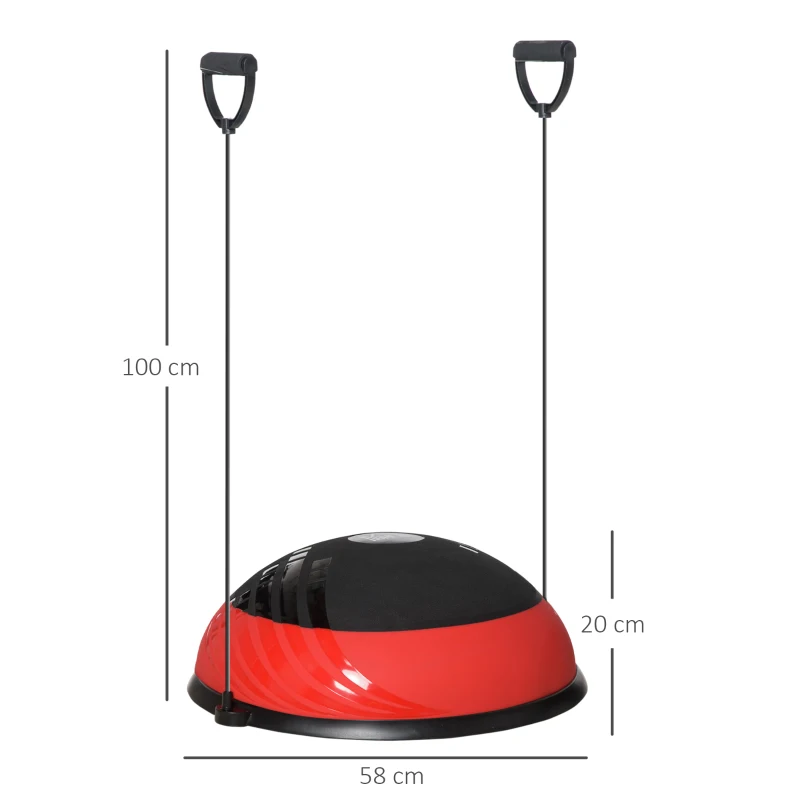 HOMCOM Entrenador de Equilibrio Pelota de Equilibrio Ø58 cm con 2 Bandas de Resistencia 6 Alfombras Antideslizantes e Inflador para Entrenamiento Fitness en Casa Gimnasio Negro y Rojo