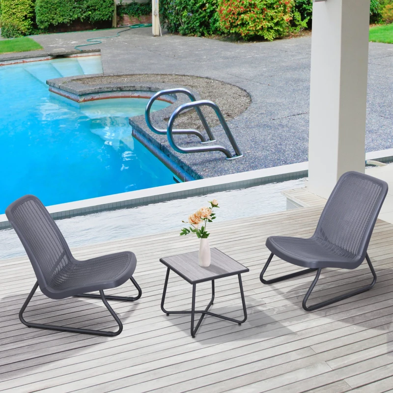 Outsunny Conjunto de Muebles de Jardín 3 Piezas Juego de 2 Sillas y Mesa con Encimera de Cristal Templado Efecto Mármol Terraza Piscina 53,5x80,5x76 cm Gris
