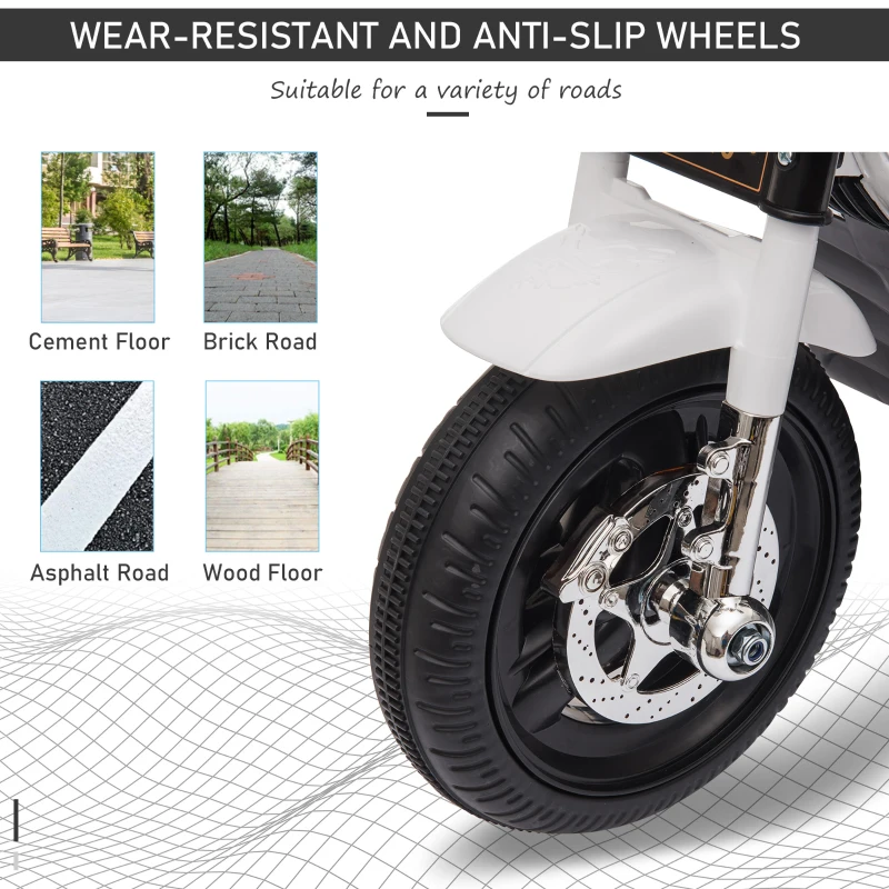 HOMCOM Kids 6V Battery PP Motorcycle Ride On Trike w/ Lights Music Horn 18 - 36 Months White