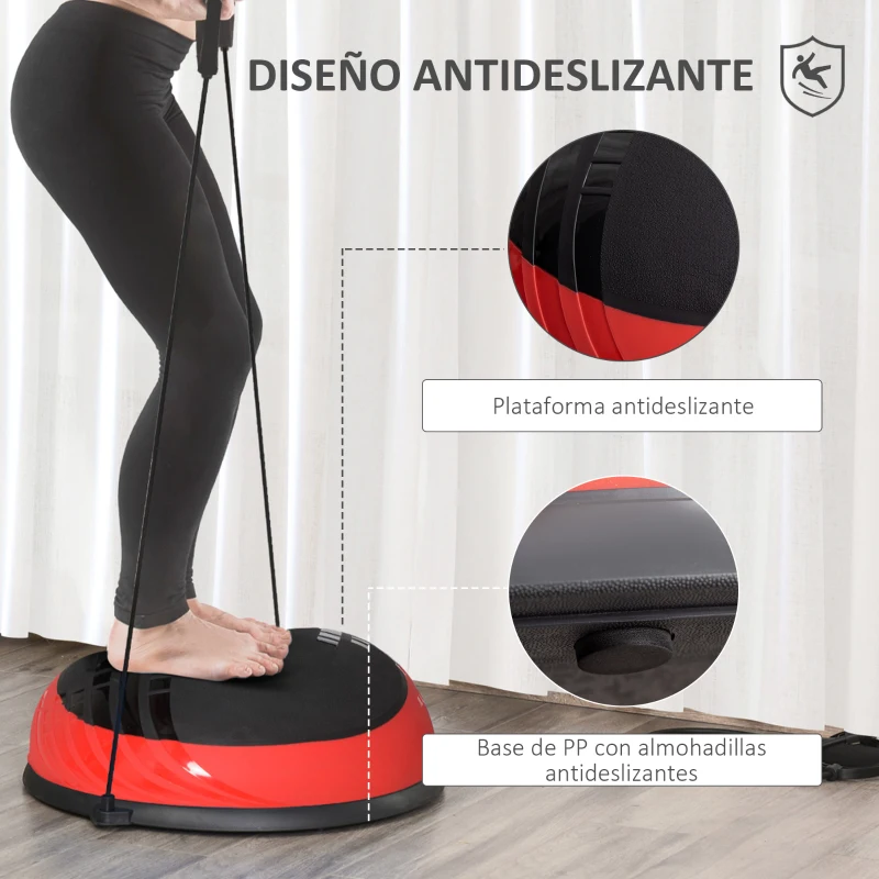 HOMCOM Entrenador de Equilibrio Pelota de Equilibrio Ø58 cm con 2 Bandas de Resistencia 6 Alfombras Antideslizantes e Inflador para Entrenamiento Fitness en Casa Gimnasio Negro y Rojo