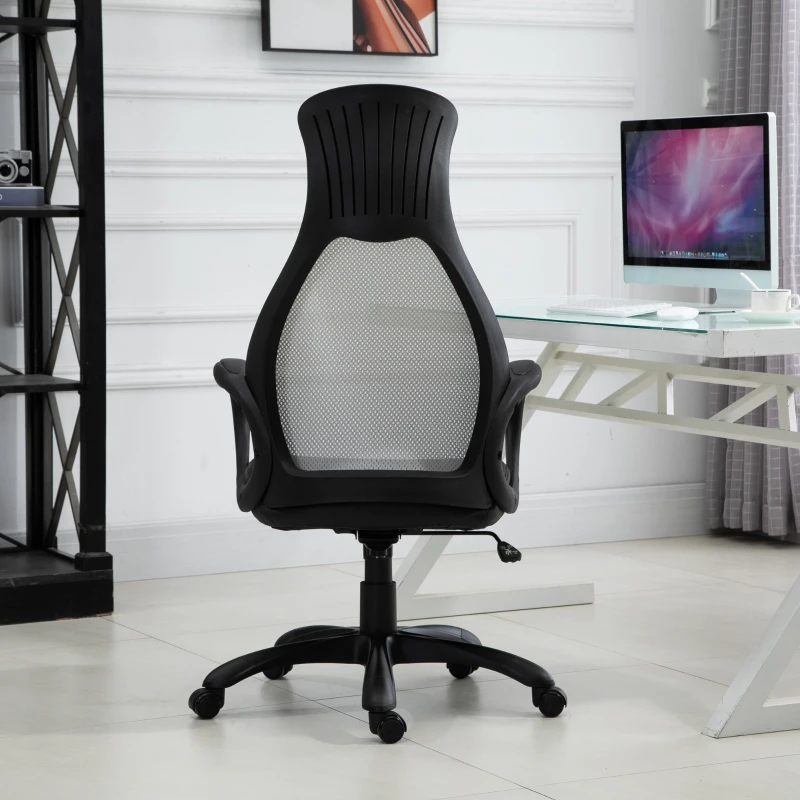 Vinsetto Sedia da Ufficio Ergonomica con Imbottitura di 10cm, Altezza Regolabile e Sistema di Dondolamento, 65x67x118.5-128cm, Tessuto Grigio