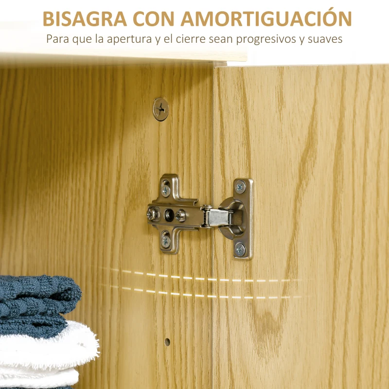 kleankin Armario de Baño con 2 Puertas y 2 Estantes Ajustables de 7 Niveles Mueble Auxiliar de Almacenaje para Salón Cocina Antivuelco 60x30x80 cm Natural