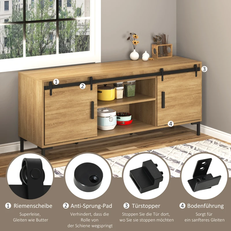 HOMCOM schuifdeursysteem looprail schuifdeurbeslag voor dubbele houten deuren accessoires koolstofstaal zwart 183 x 0,6 x 18 cm