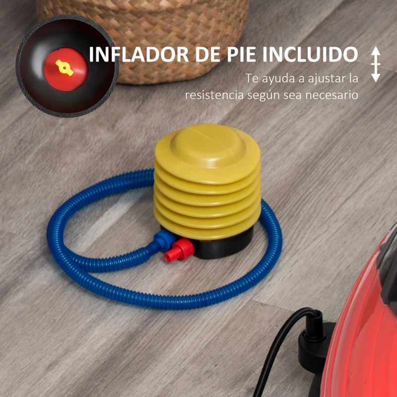 HOMCOM Entrenador de Equilibrio Pelota de Equilibrio Ø58 cm con 2 Bandas de Resistencia 6 Alfombras Antideslizantes e Inflador para Entrenamiento Fitness en Casa Gimnasio Negro y Rojo