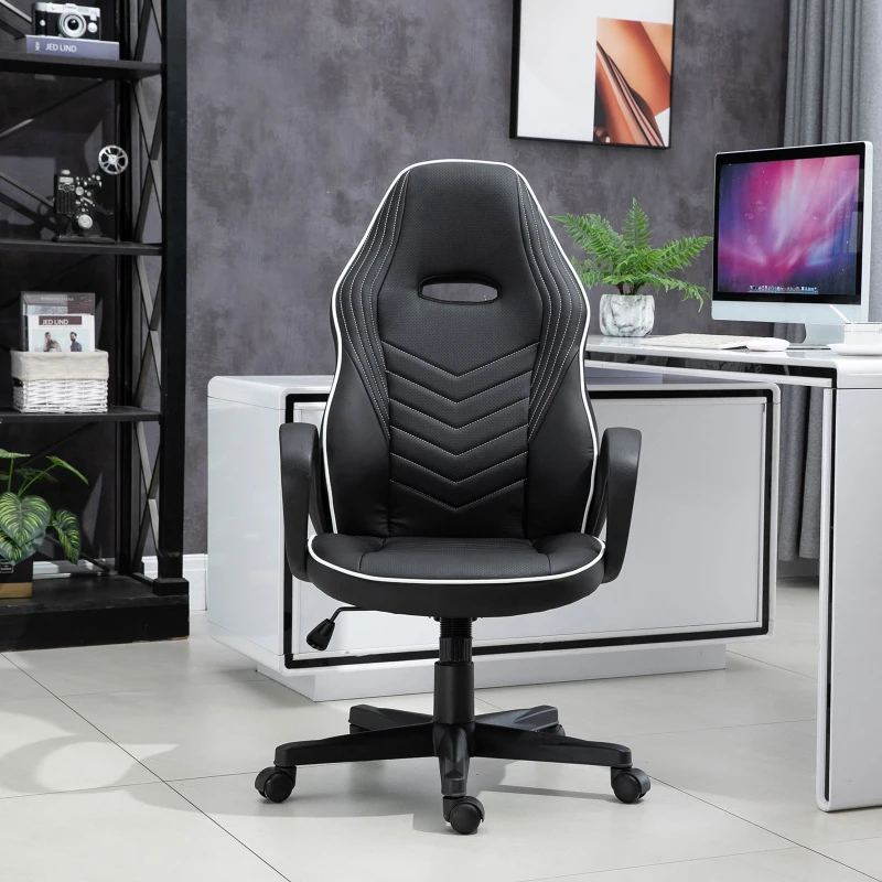 Vinsetto Poltrona da Ufficio Gaming con Rivestimento in Pelle PU Premium Design Ergonomico Nera e Bianca