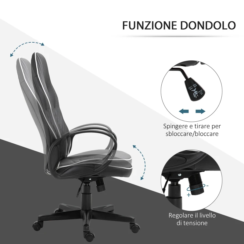 Vinsetto Poltrona da Ufficio Gaming con Rivestimento in Pelle PU Premium Design Ergonomico Nera e Bianca
