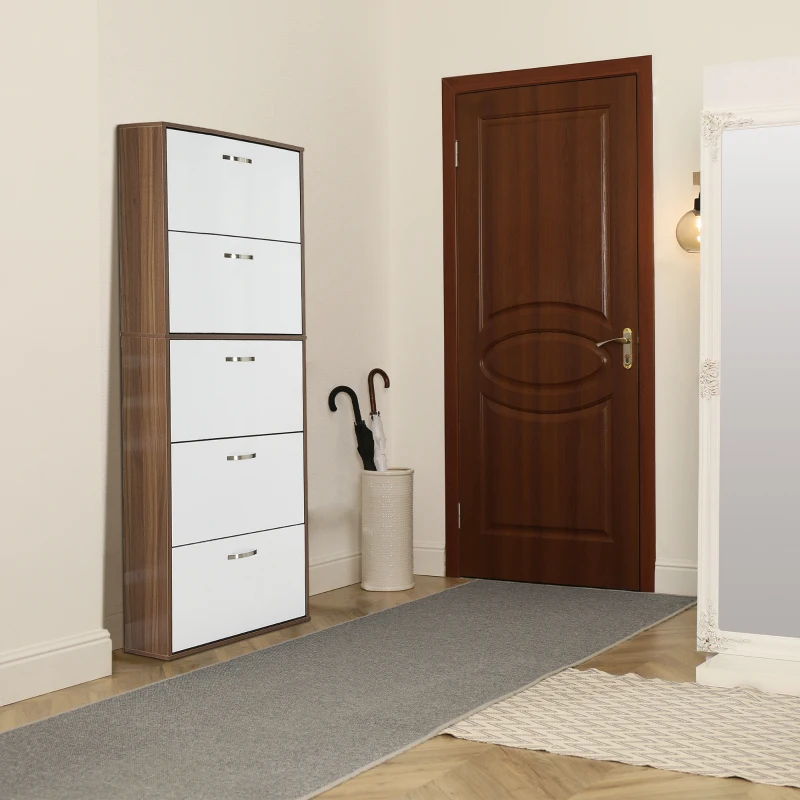 Homcom Dulap Pantofi 60×28×189 cm – 5 Sertare & Spatiu pentru 30 Perechi(m-2)