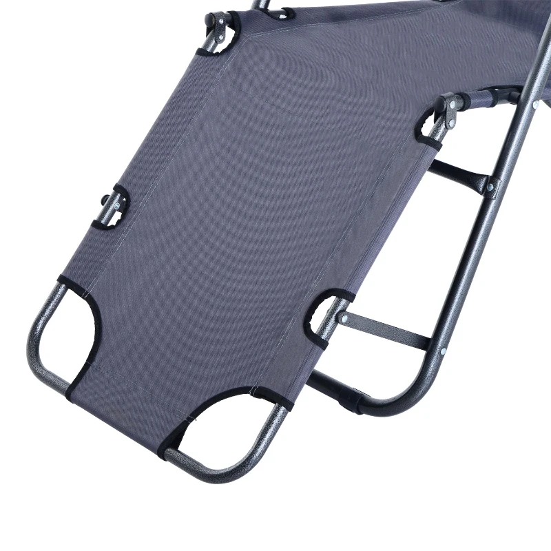 Outsunny Sezlong Pliabil cu brate de Gradina sau Pisina, Metal tesatura Oxford Gri