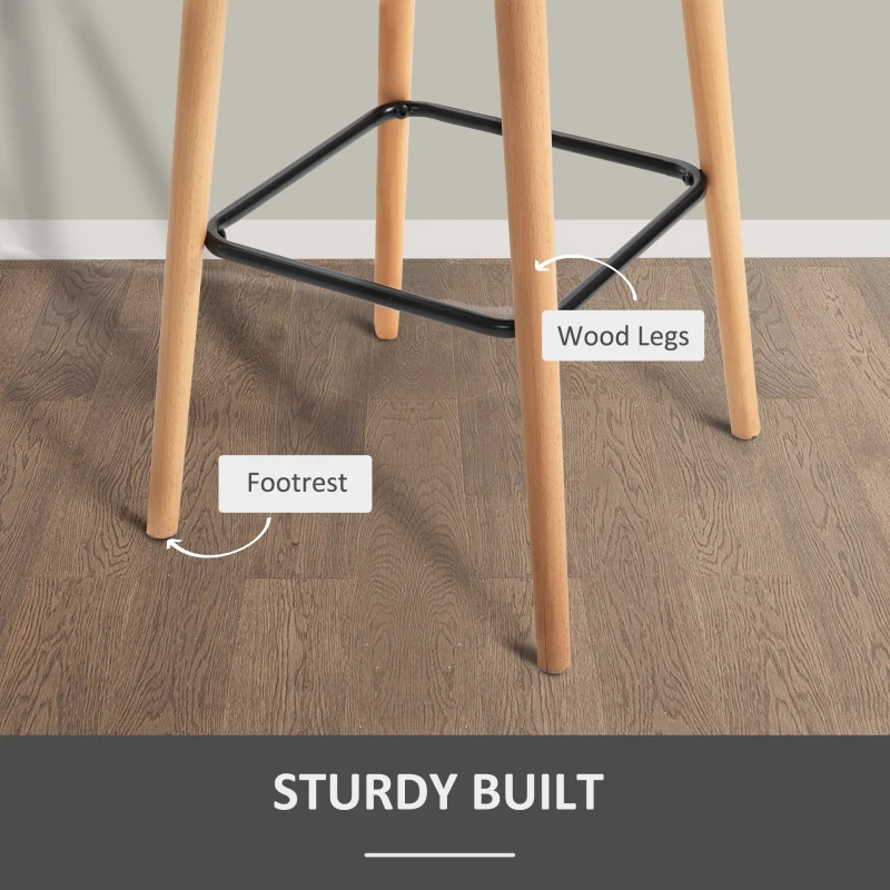 HOMCOM Set of 2  Bar Stools Modern Upholstered Seat Bar Chairs w/ Metal Frame, Solid Wood Legs Living Room Dining Room Fabric Furniture - Grey
