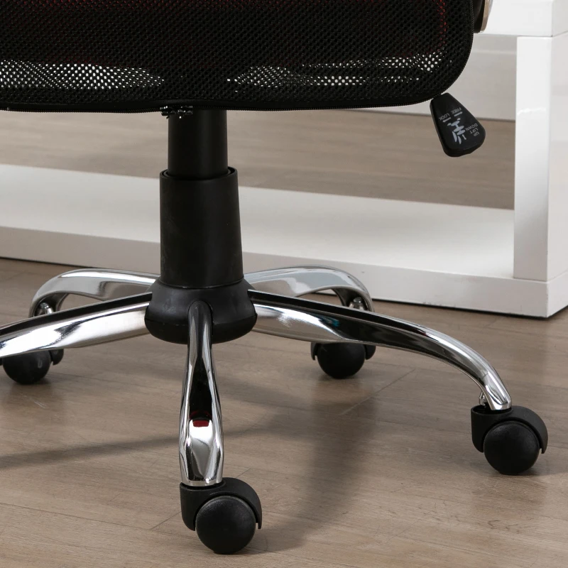 Vinsetto Silla de Oficina Ergonómica Silla de Escritorio Basculante y Giratoria con Altura Ajustable del Asiento Reposabrazos y Ruedas 57x57x93-103 cm Rojo