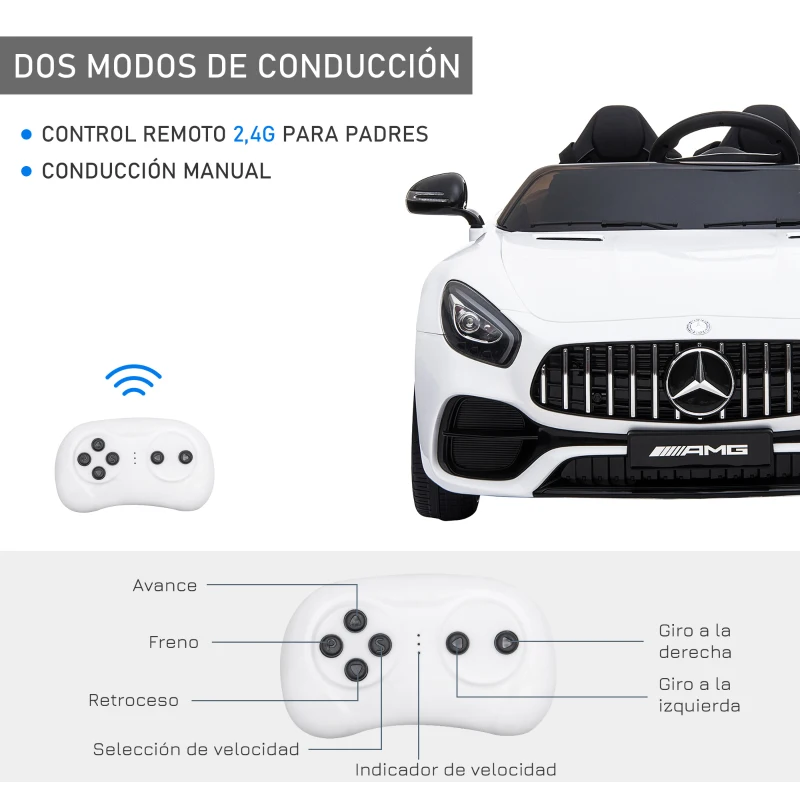 HOMCOM Coche Eléctrico Infantil 3 Años+ con Mando a Distancia con Música y luz Batería 6V 114,5x78x47,5cm Blanco