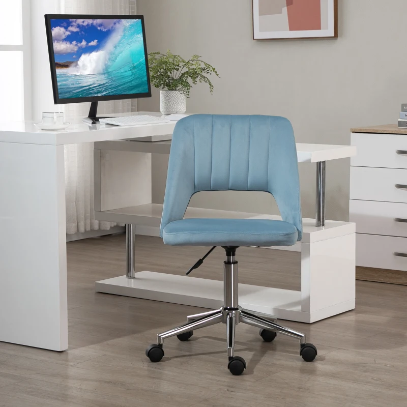 Vinsetto Office Chair Swivel Desk Chair Height Adjustable 360° Rotatable Scallop-Shaped with Seam Line Design Foam Velvet-like Polyester Blue 49 x 60 x 79-91 cm