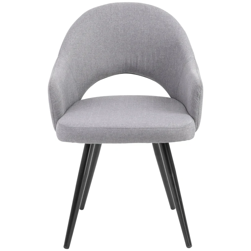 HOMCOM Esszimmerstuhl, Wohnzimmerstuhl, Bürostuhl, Polsterstuhl, Sessel mit Armlehne, Leinen Stahl, Grau, 56 x 58,5 x 84,5 cm