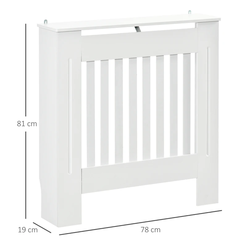 HOMCOM Mască pentru Calorifer din Lemn cu Lamele Verticale și Raft Superior, 78x19x81 cm, Alb(m-3)