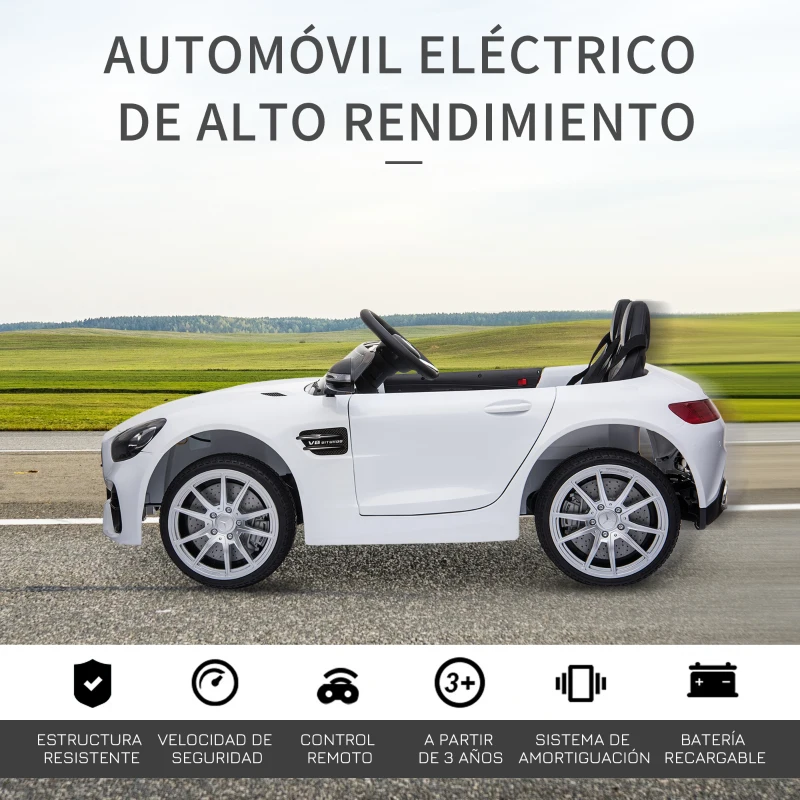 HOMCOM Coche Eléctrico Infantil 3 Años+ con Mando a Distancia con Música y luz Batería 6V 114,5x78x47,5cm Blanco