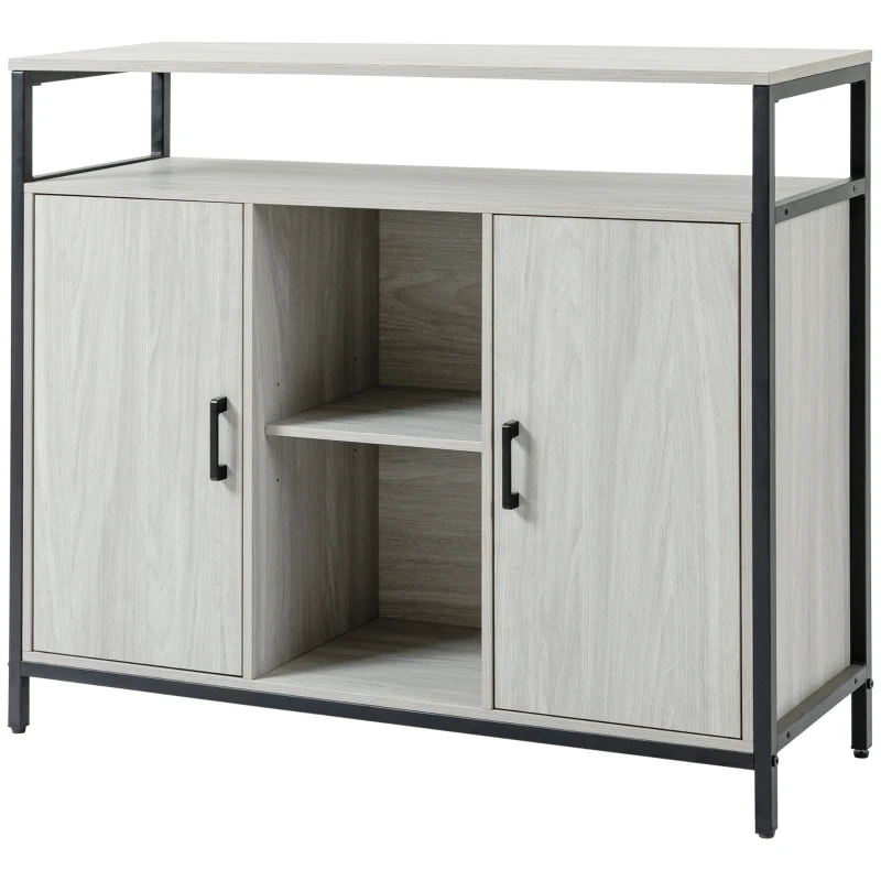HOMCOM Modern Sideboard, Steel Frame Storage Cabinet with 2 Doors and Adjustable Shelves for Living Room, Hallway, Light Grey